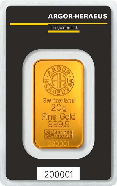 20 g Argor-Heraeus Kinebar kuldplaat