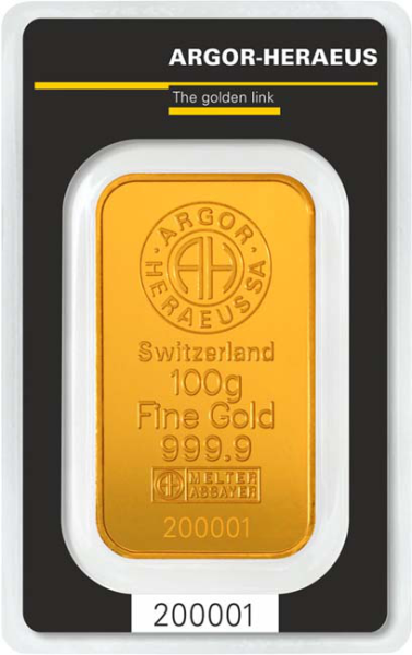 100 g Argor-Heraeus kuldplaat